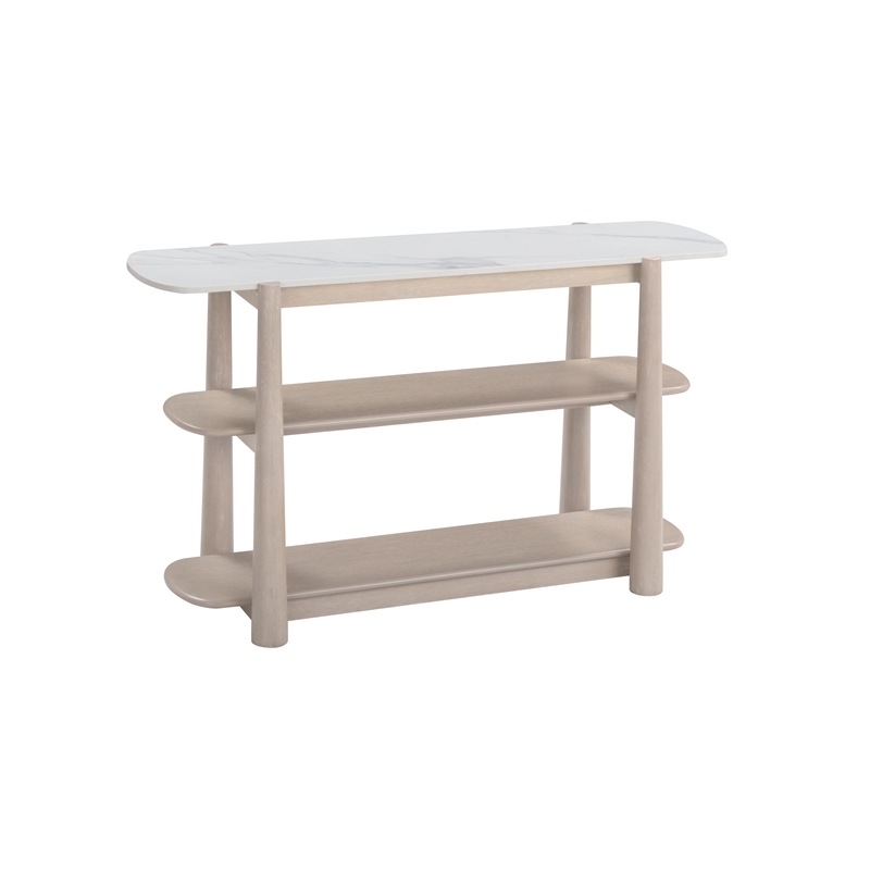 Pemberly Row Coastal White Marble Console Table in White Oak