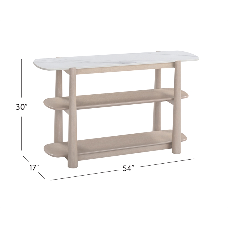 Pemberly Row Coastal White Marble Console Table in White Oak
