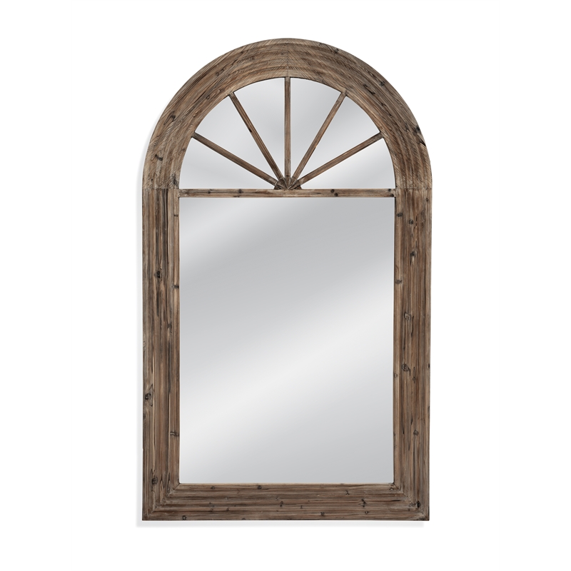 Pemberly Row Arched Floor Mirror in Weathered Greige Engineered Wood