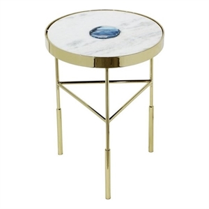 Pemberly Row Gold and White Marble Accent Table with Agate Inset