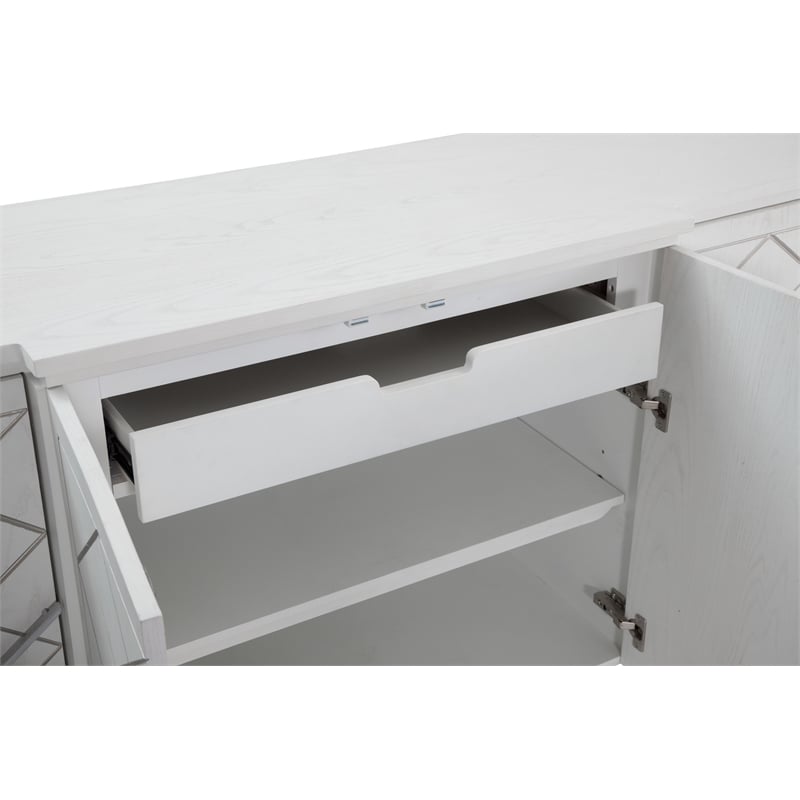 Pemberly Row 4-Door Rubberwood and Oak Veneer Server in White