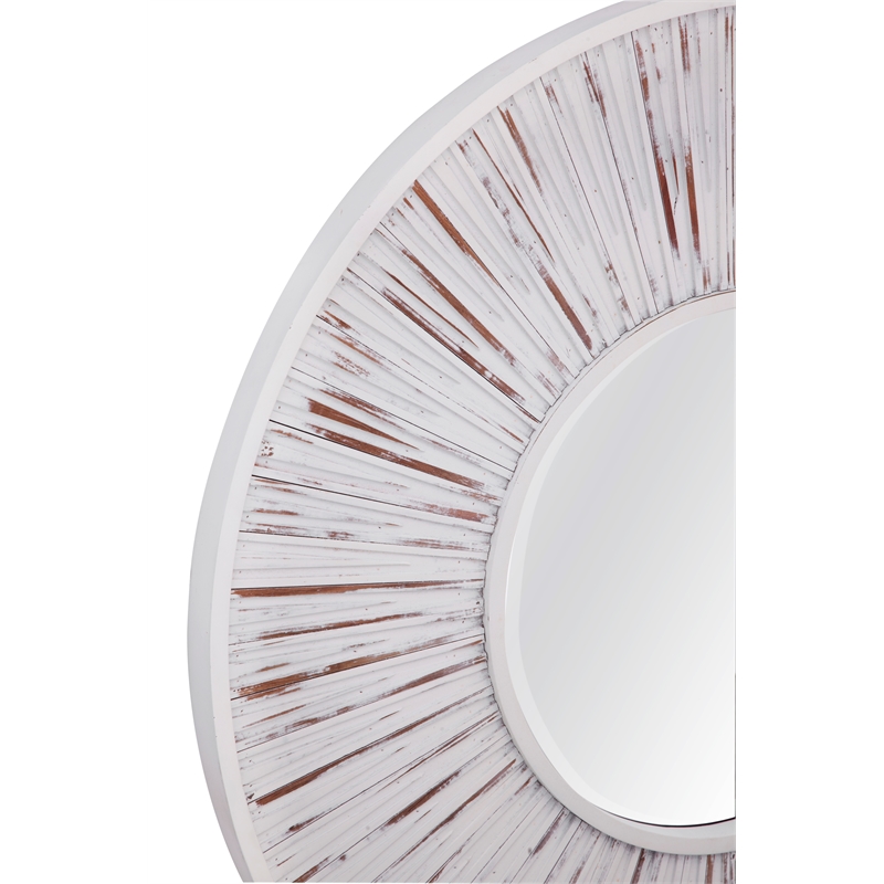 Pemberly Row Round Weathered Radial Wall Mirror in White Wash