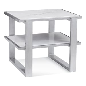 Pemberly Row Modern Square White Marble End Table in Silver Frame