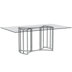 Pemberly Row Modern 76&quotx44&quot Glass Top Dining Table in Chrome Steel