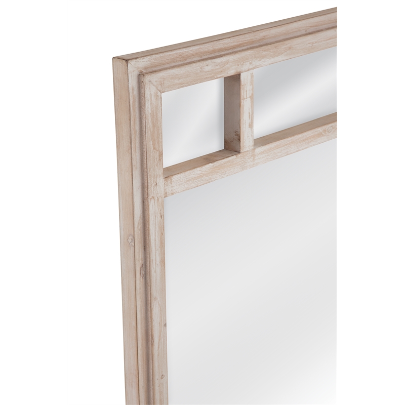 Pemberly Row Geometric Coastal Wall Mirror in White Wash Wood