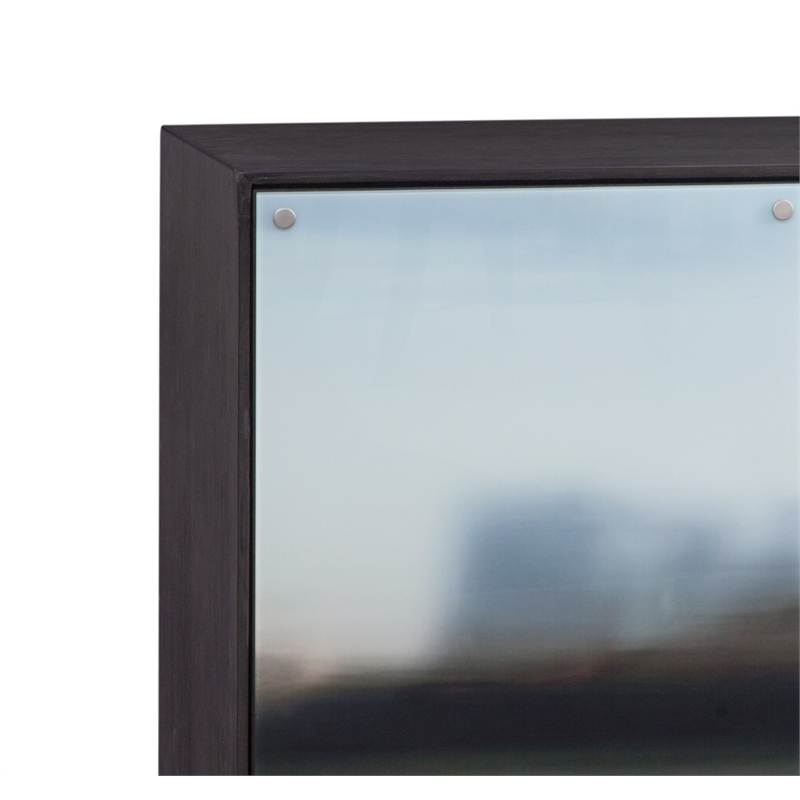 Pemberly Row Hardwood Server with Glass Doors in Dark Brown Oak