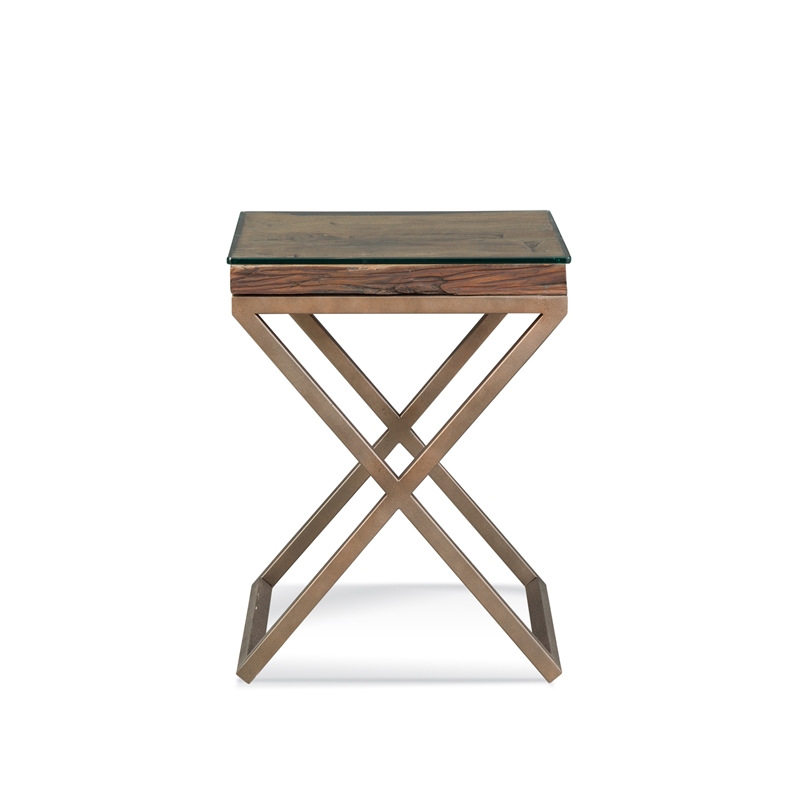 Pemberly Row Modern Reclaimed Wood and Metal End Table in Bronze