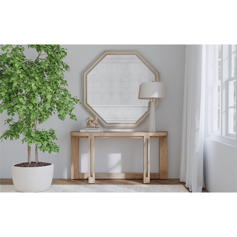 Pemberly Row Octagonal Wall Mirror in Plated Silver Engineered Wood