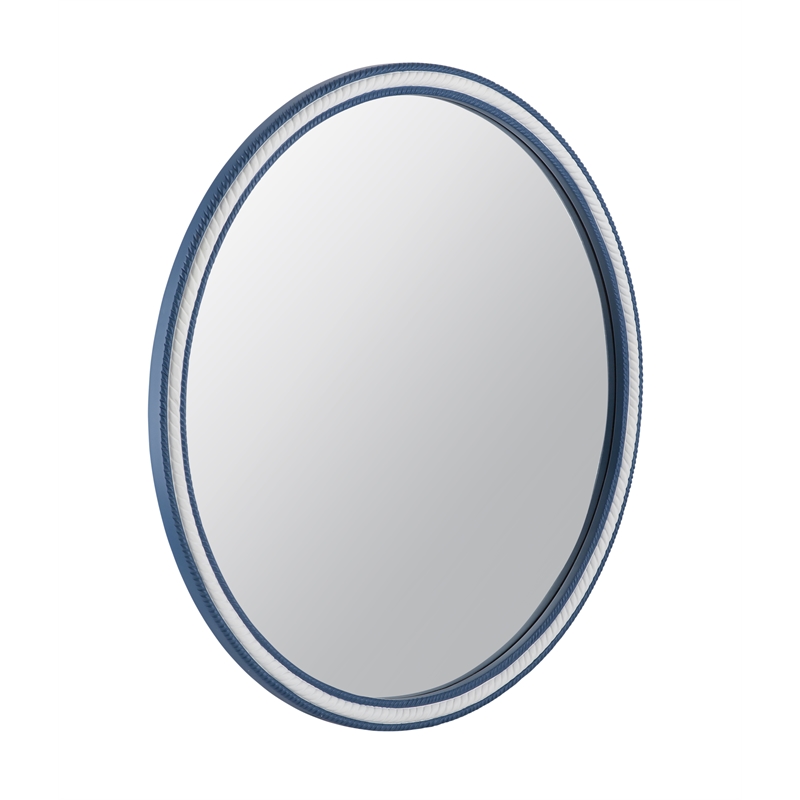 Pemberly Row Coastal Round Wall Mirror with Rope Motif in Blue
