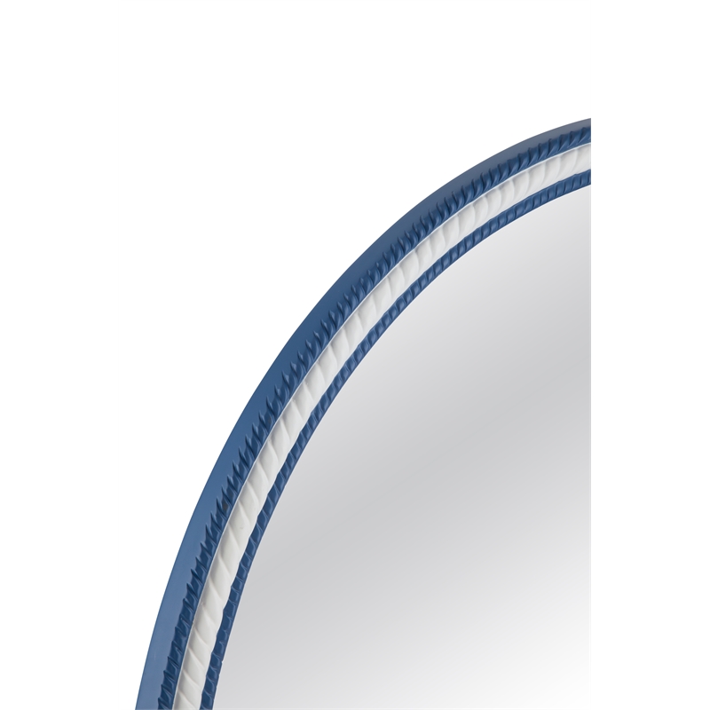 Pemberly Row Coastal Round Wall Mirror with Rope Motif in Blue