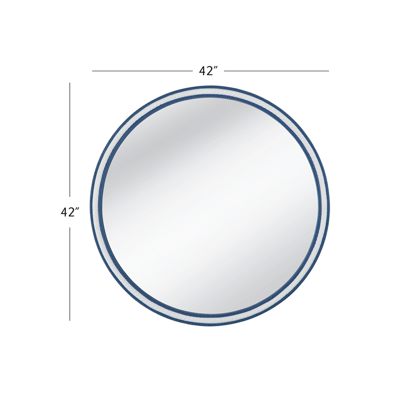 Pemberly Row Coastal Round Wall Mirror with Rope Motif in Blue