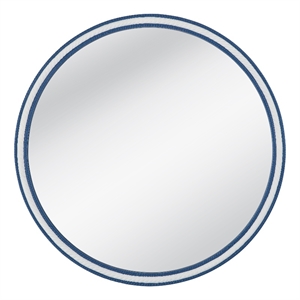 Pemberly Row Coastal Round Wall Mirror with Rope Motif in Blue