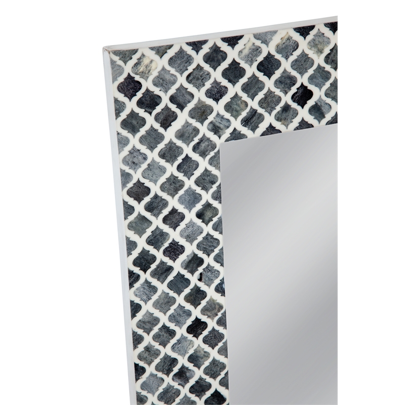 Pemberly Row Scalloped Lattice Wall Mirror in Gray and White