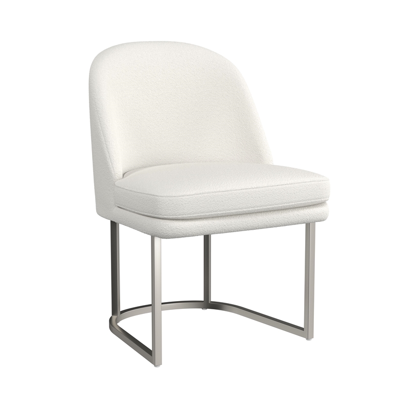 Pemberly Row Modern Boucle Dining Chair in Ivory Brushed Silver
