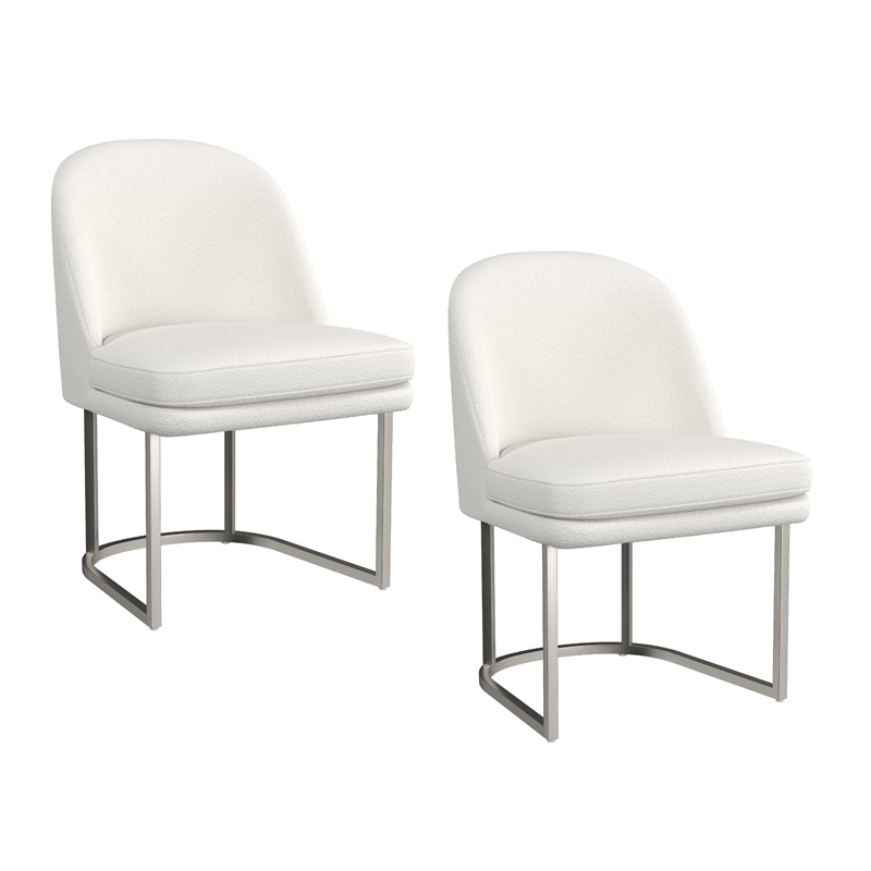 Pemberly Row Modern Boucle Dining Chair in Ivory Brushed Silver