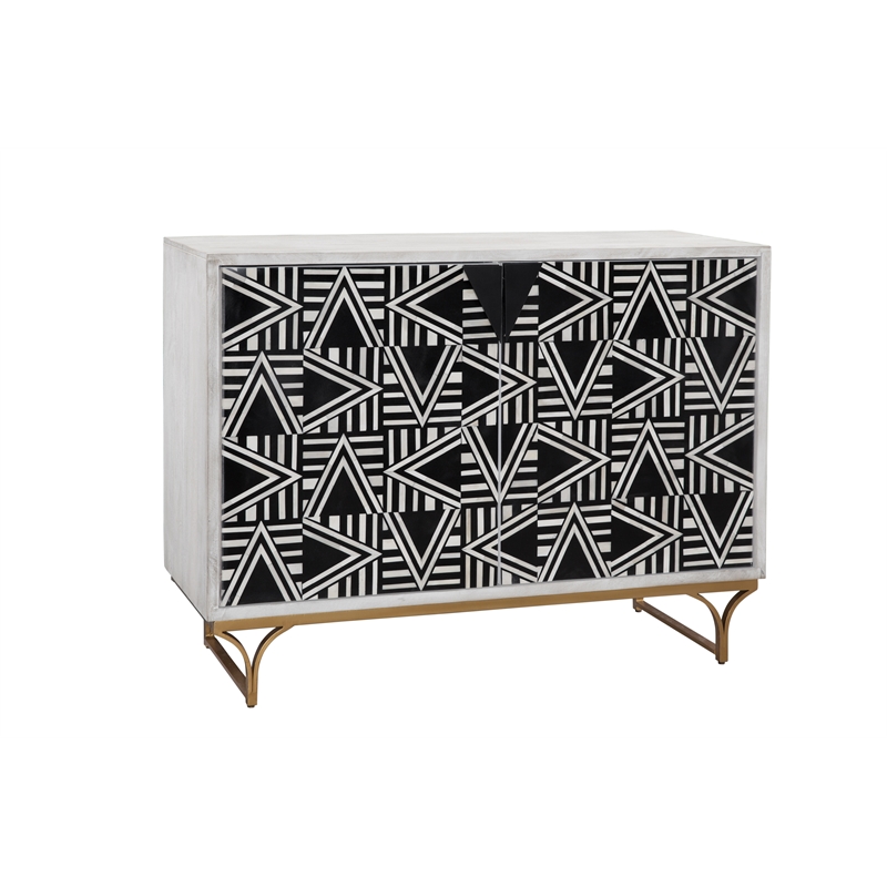 Pemberly Row Whitewash Bone and Resin Bar Cabinet in Gold Base