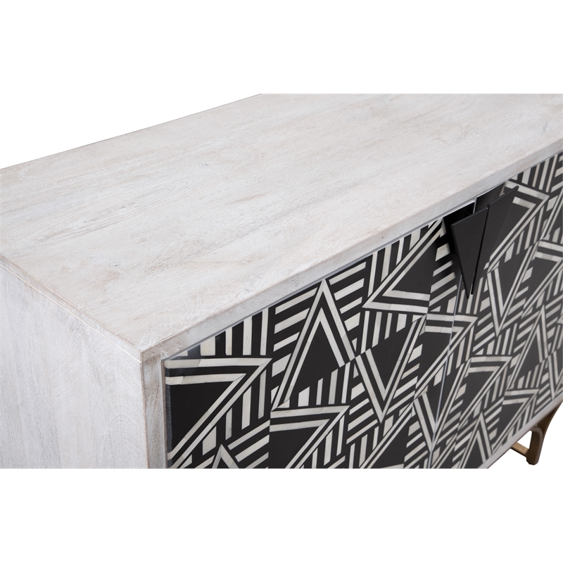 Pemberly Row Whitewash Bone and Resin Bar Cabinet in Gold Base