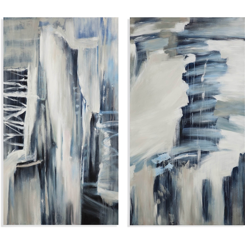 Pemberly Row Modern Oversized Hand Painted Canvas Wall Art in Blue