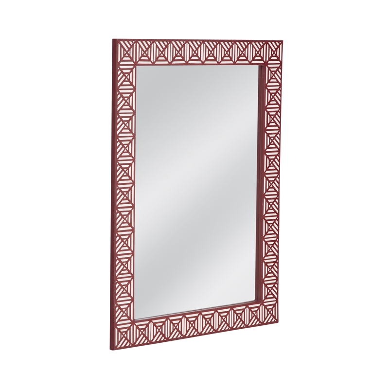 Pemberly Row Geometric Boho Wall Mirror in Maroon and White Resin