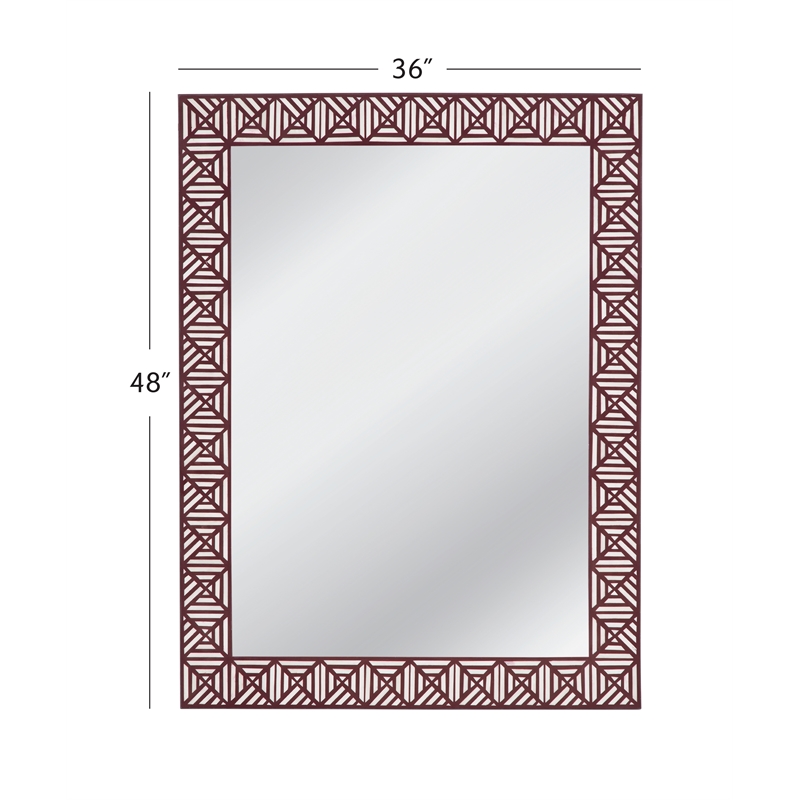 Pemberly Row Geometric Boho Wall Mirror in Maroon and White Resin