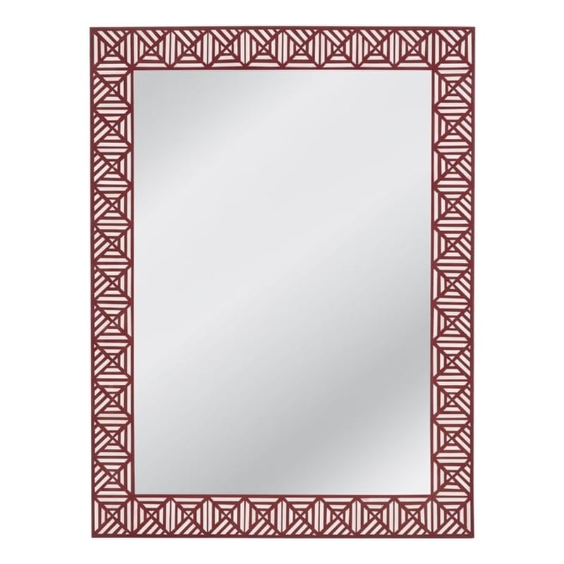 Pemberly Row Geometric Boho Wall Mirror in Maroon and White Resin