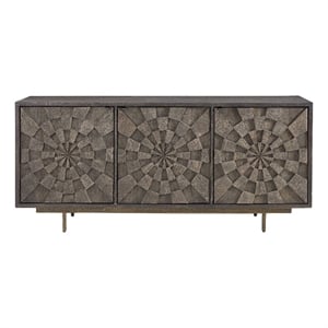 Pemberly Row Boho 3-Door Mango Wood Server in Natural Sandblasted
