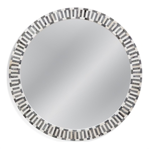 Pemberly Row Modern Round Bone Frame Wall Mirror in Blue and White