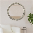 Pemberly Row Modern Round Bone Frame Wall Mirror in Blue and White