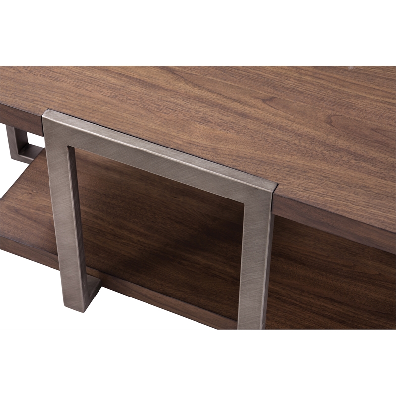 Pemberly Row Mid-Century Walnut Cocktail Table with Gold Metal