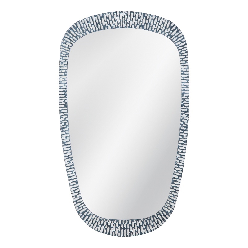 Pemberly Row Geometric Carved Wall Mirror in Distressed Gray