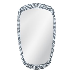 Pemberly Row Geometric Carved Wall Mirror in Distressed Gray