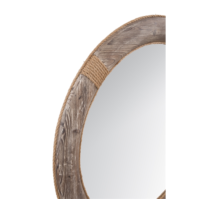 Pemberly Row Round Wood Wall Mirror with Rope Detail in Natural