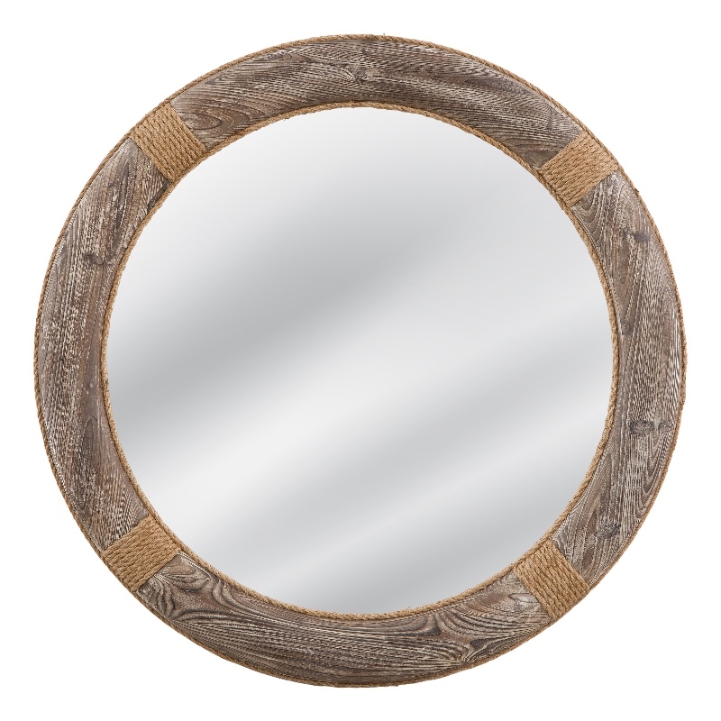 Pemberly Row Round Wood Wall Mirror with Rope Detail in Natural