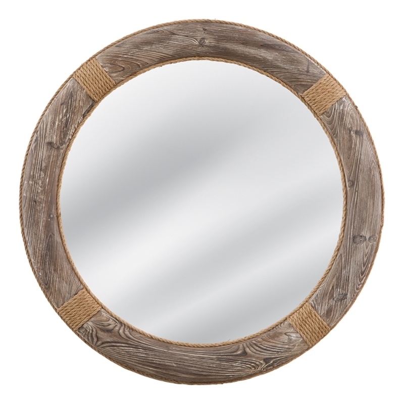 Pemberly Row Round Wood Wall Mirror with Rope Detail in Natural