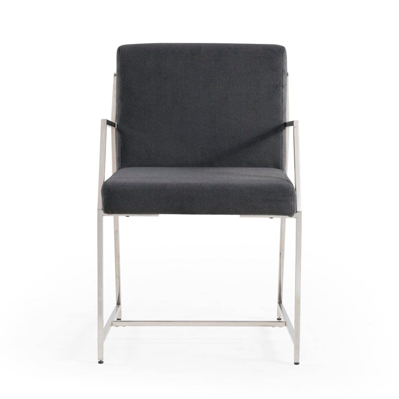 Pemberly Row Polished Stainless Steel Dining Chair in Dark Gray
