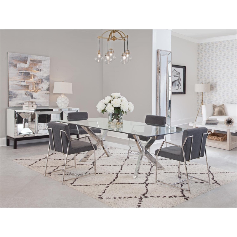 Pemberly Row Polished Stainless Steel Dining Chair in Dark Gray
