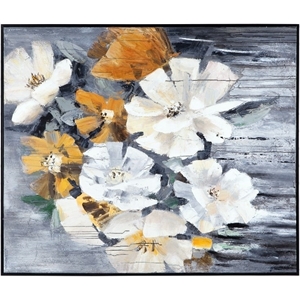 Pemberly Row Modern Floral Hand Painted Canvas in Black Frame