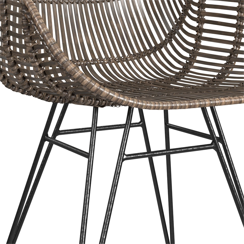 Pemberly Row Coastal Rattan Arm Chair in Medium Brown and Black