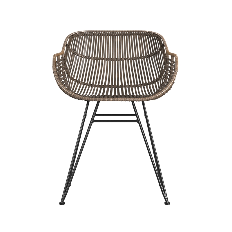 Pemberly Row Coastal Rattan Arm Chair in Medium Brown and Black