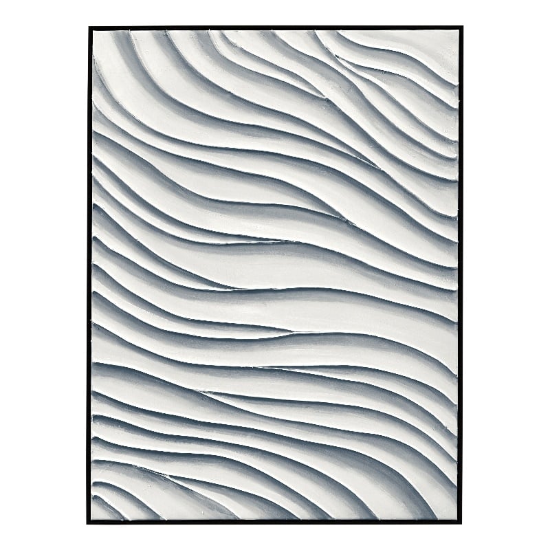 Pemberly Row Modern Textured Ocean Wave Canvas Art in Black Frame