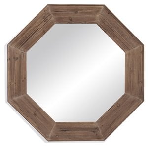 Pemberly Row Contemporary Weathered Driftwood Wall Mirror in Gray