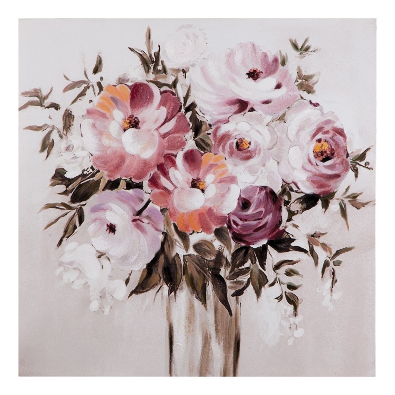 Pemberly Row Contemporary Hand Painted Floral Canvas in Purple