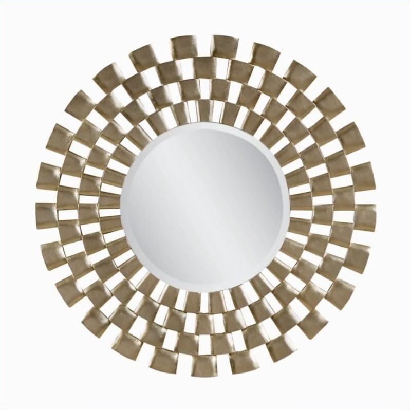 Pemberly Row Modern Silver Leaf Checkered Tile Round Wall Mirror