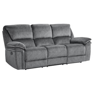 Pemberly Row 40&quot Microfiber Double Reclining Sofa with Pillow-Top Arms in Gray
