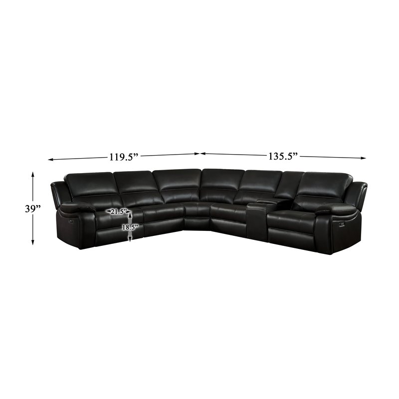 Pemberly Row 6-Piece Faux Leather Power Reclining Sectional in Dark Brown