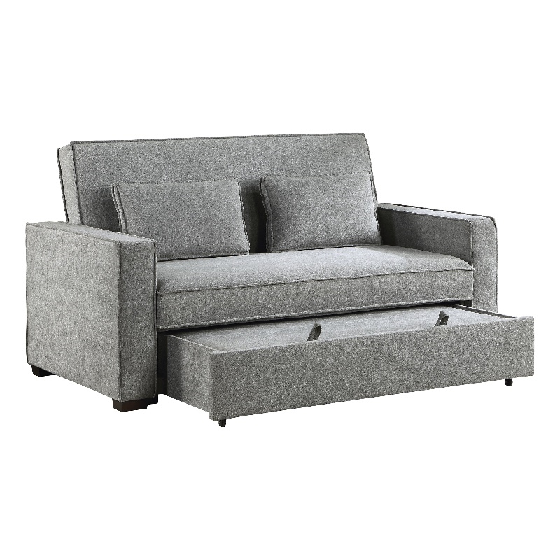 Pemberly Row Fabric Upholstered Convertible Sofa with Pull-Out Bed in Gray