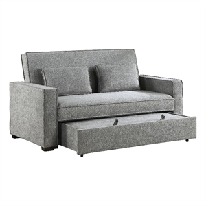 Pemberly Row Fabric Upholstered Convertible Sofa with Pull-Out Bed in Gray