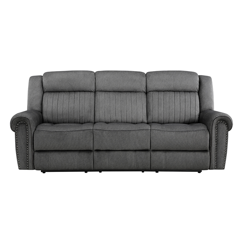 Pemberly Row 2-Piece Power Reclining Sofa Set with Nailhead Trim in Charcoal