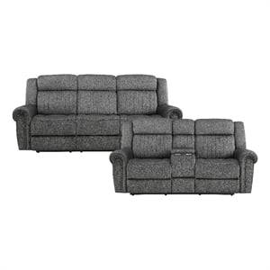 Pemberly Row 2-Piece Power Reclining Sofa Set with Nailhead Trim in Charcoal