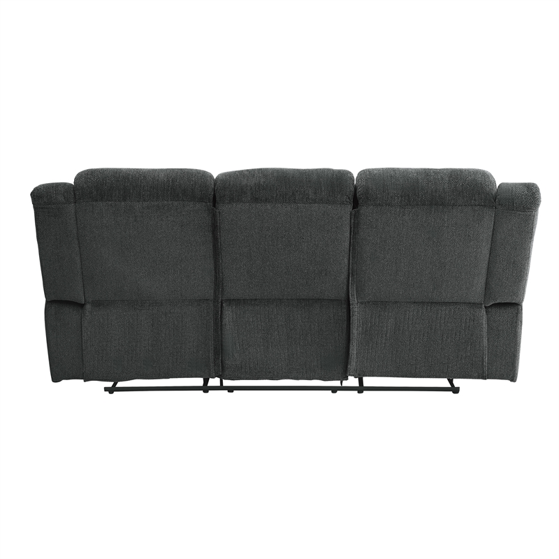 Pemberly Row Chenille Double Reclining Sofa with Nailhead Trim in Charcoal Gray